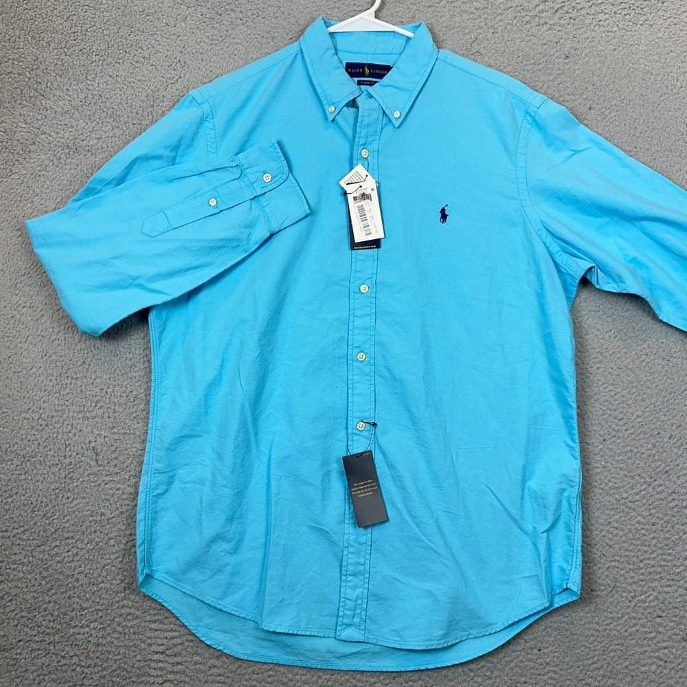 NEW Ralph Lauren Shirt Mens Large Classic Fit Turquoise Blue Button Down Pony